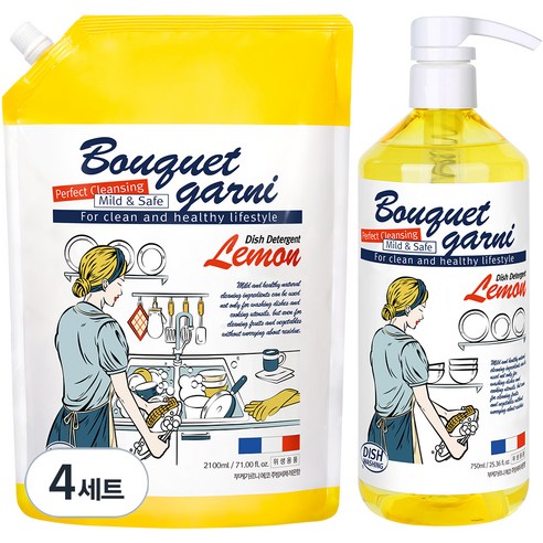 부케가르니 에코 주방세제 레몬향 본품 + 리필, 2850ml, 4세트