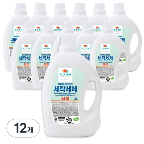 줌 베이직 베이킹 소다 담은 액체 세탁세제, 3L, 12개