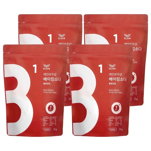 레인보우샵 베이킹소다 베이직, 3kg, 4개