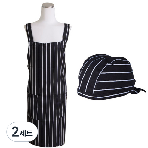 바이데코 북유럽패턴 앞치마 + 두건 세트, 스트라이프 블랙, 2세트