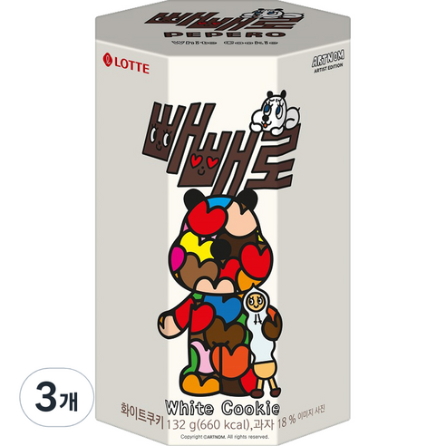빼빼로 화이트쿠키 일러스트, 132g, 3개