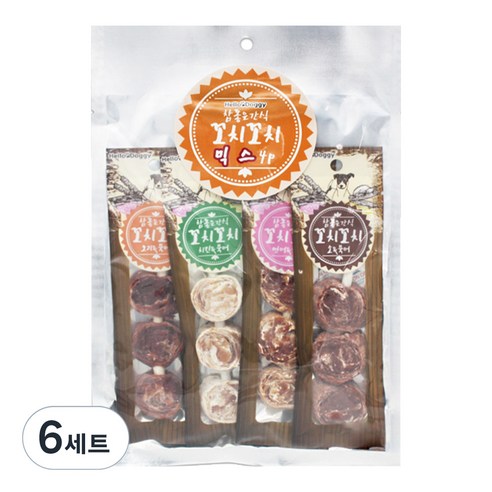 헬로도기 참좋은간식 꼬치꼬치 건조간식 4종 세트, 오리 + 북어 혼합맛, 치킨 + 북어 혼합맛, 연어 + 북어 혼합맛, 소 + 북어 혼합맛, 100g, 6세트