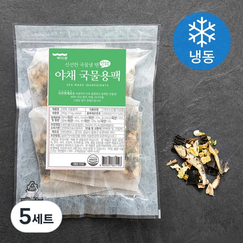 바다원 간편 국물용팩 야채, 15g, 6개입, 5개