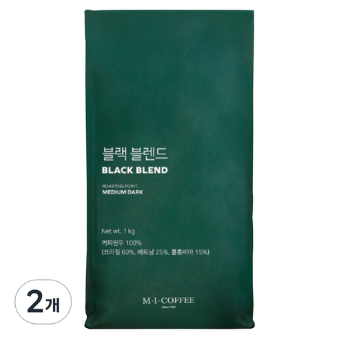 엠아이커피 블랙 블렌드 원두, 홀빈(분쇄안함), 1kg, 2개