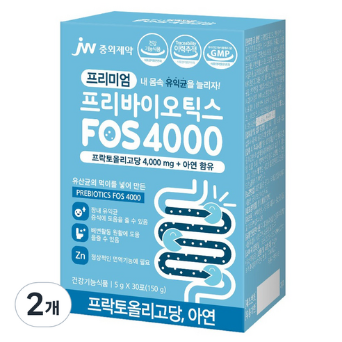 JW중외제약 프리미엄 프리바이오틱스 FOS 4000, 150g, 2개