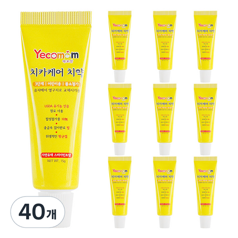 예꼬맘 주니어용 치카케어 미니치약 3단계 불소, 15g, 40개