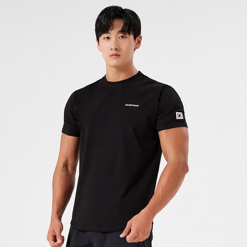 허그본 남성용 통기성 태극 데일리 머슬핏 스몰로고 반팔 티셔츠