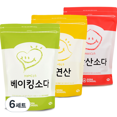 소다스쿨 베이킹소다1kg + 구연산1kg + 과탄산소다1kg 세트, 6세트