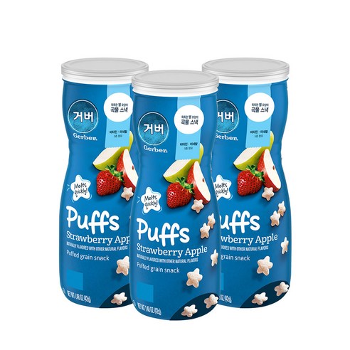거버 퍼프 8개월부터 42g, 딸기 + 사과 혼합맛, 3개