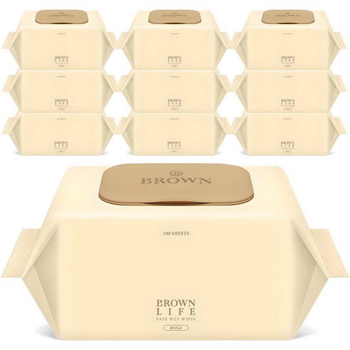 브라운 라이프 베이지 엠보싱 대용량 아기물티슈 캡형, 50g, 100개입, 10개