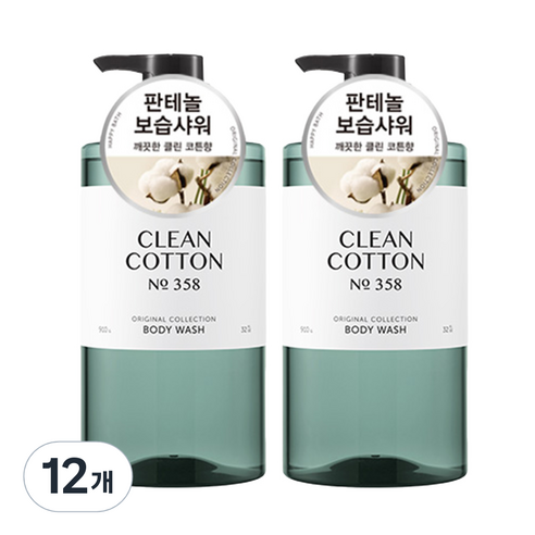해피바스 오리지널 컬렉션 바디워시 클린코튼향, 910g, 12개