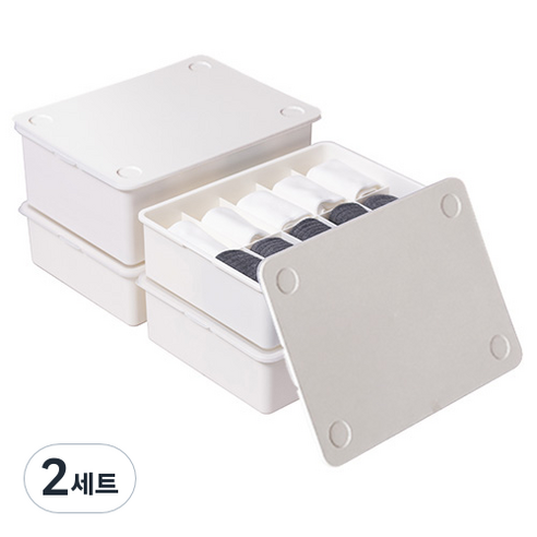 이즈리빙 칸칸칸 속옷정리함 1칸 1p + 10칸 2p + 15칸 1p 세트, 아이보리 + 아이보리 뚜껑, 2세트