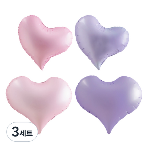 조이파티 은박풍선 삐딱하트 40cm 2종 + 통통하트 52cm 2종 세트, 핑크, 라일락(삐딱하트), 핑크, 라일락(통통하트), 3세트