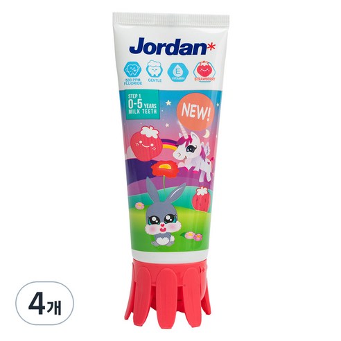 조르단 뉴스텝1 딸기향 어린이 치약 패키지 랜덤발송, 90g, 4개
