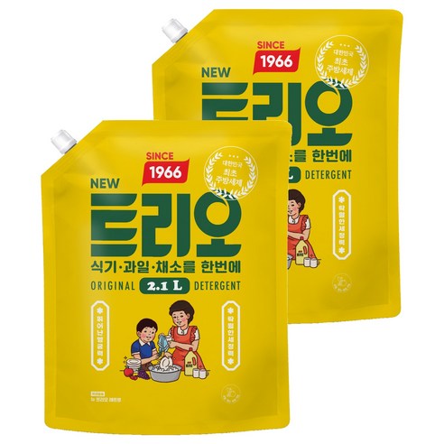트리오 뉴 레트로 주방세제 리필, 2.1L, 2개
