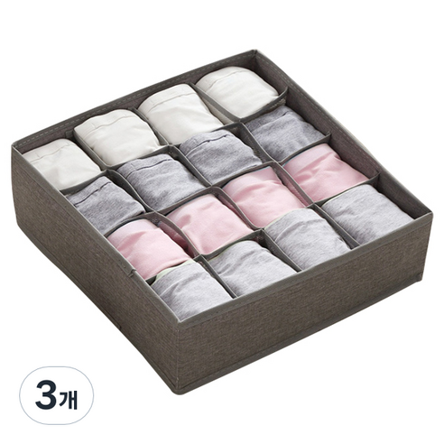 OON 속옷 양말 칸막이 서랍정리함 16칸 그레이, 3개