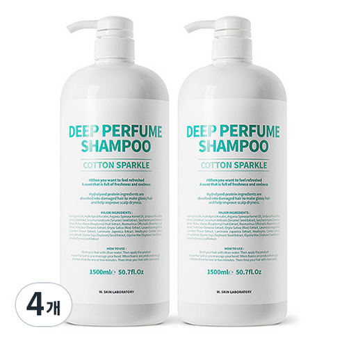 더블유피부연구소 딥 퍼퓸 샴푸 코튼스파클향, 4개, 1500ml