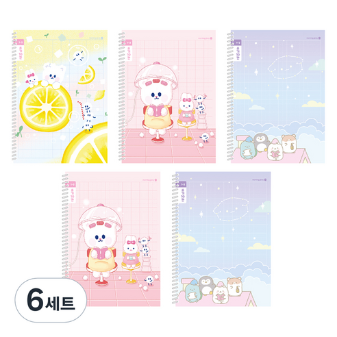 모닝글로리 채움노트 초등 스프링 노트 1-2 쓰기 10칸 3종 + 랜덤발송 2p 세트 B, 레몬 솜솜이, 솜솜 미용실, 리틀뭉스 밤하늘, 6세트