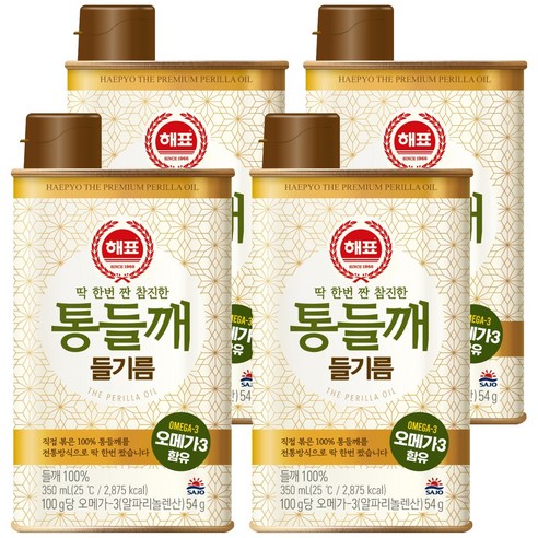 해표 통들깨 들기름, 4개, 350ml