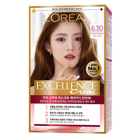 로레알파리 엑셀랑스 크림 빗캡으로 간편한 새치염색 염모제, 6.30호 골드 브라운, 1개