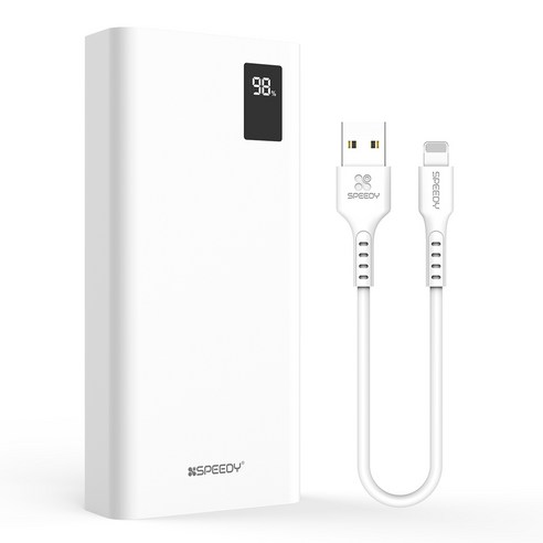 SPEEDY 슬림핏 PD 20W 고속충전 보조배터리 20000mAh 멀티단자 + 20W 8핀 케이블, SPE-B2PA20DPQ(8핀), 화이트