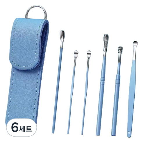 세컨드베스트 나선형 헤드 귀 청소기 귀이개 케이스 세트 블루, 6세트