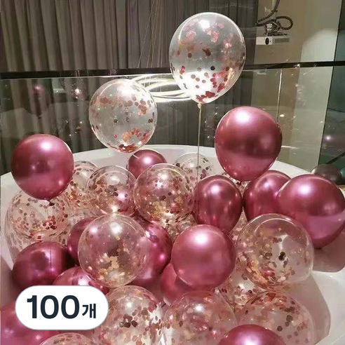 팡파티 파티풍선 + 공기주입기, 핑크 앤 투명, 100개