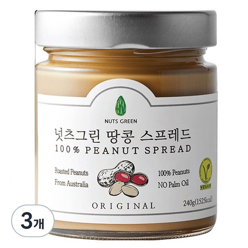 넛츠그린 땅콩 스프레드, 240g, 3개