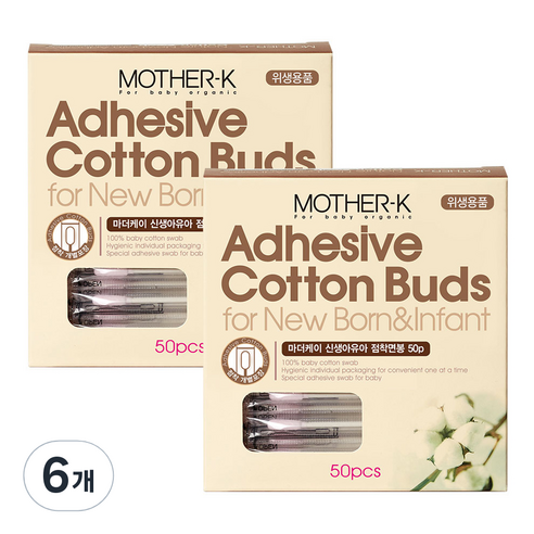 마더케이 네이처 신생아 점착 면봉, 50개입, 6개