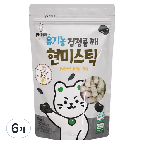 배마마 유기농 쌀과자 현미 스틱, 6개, 20g, 검정콩 깨