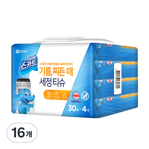 스카트 기름 찌든때 세정 티슈 30p, 16개