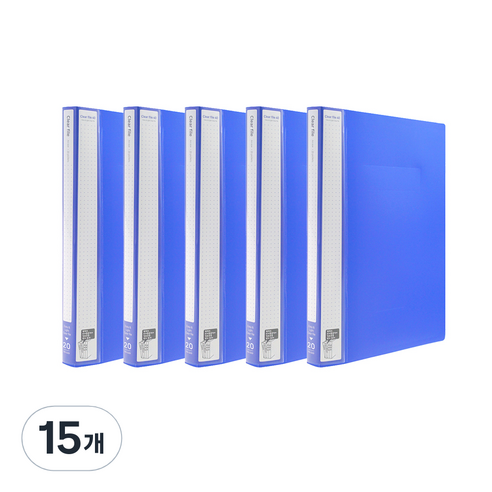 인디 클리어파일 A4 20매, Blue, 15개