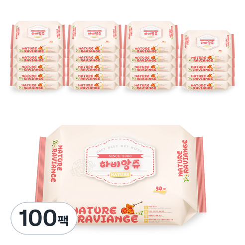 하비앙쥬 프리미엄 물티슈 휴대용, 30매, 100팩