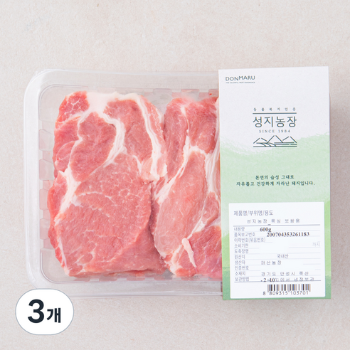 성지농장 한돈 동물복지 목심 보쌈용 (냉장), 600g, 3개