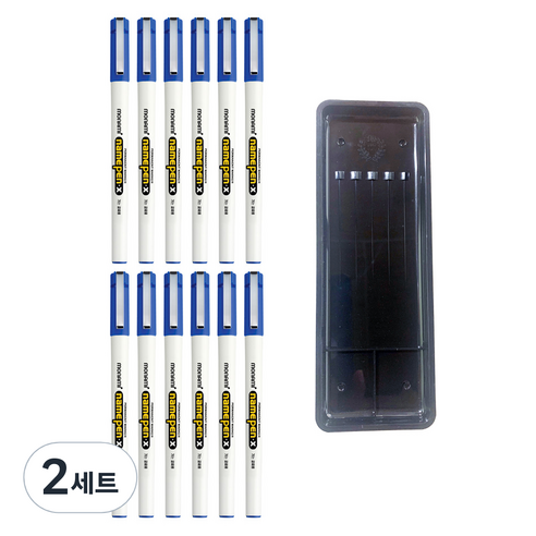 모나미 가는 글씨용 네임펜 X FINE 12p + 매표 펜 접시 C형 세트, 청색(네임펜), 검정색(펜접시), 2세트