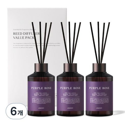 에이센트 실속형 디퓨저, 퍼플로즈, 200ml, 6개