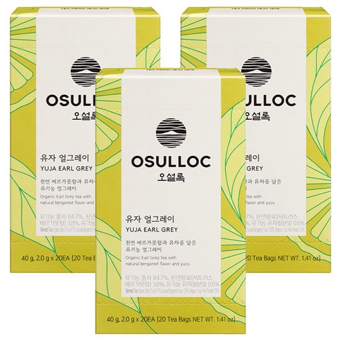 오설록 유자 얼그레이 홍차 티백, 3개, 20개입