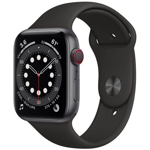Apple 애플워치 6, GPS+Cellular, 스페이스 그레이 알루미늄 케이스, 블랙 스포츠 밴드