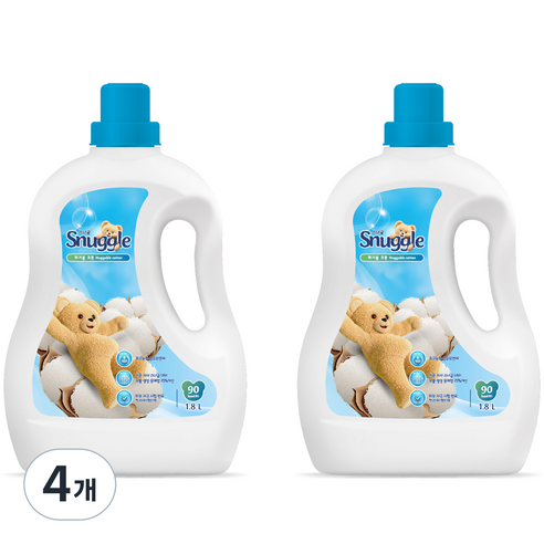 스너글 초고농축 섬유유연제 허거블 코튼 본품, 1.8L, 4개