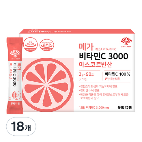 동화약품 메가 비타민C 3000 아스코르빈산 90p, 18개, 270g