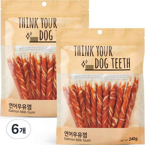 띵크유어도그티 소가죽우유껌 연어스틱 묶음, 혼합맛(연어/우유), 240g, 6개