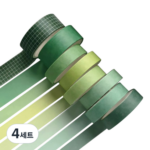 미빌 문구 베이직 패턴 마스킹 테이프 8종 세트, 포레스트, 4세트