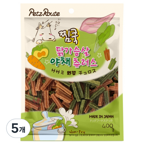 펫츠루트 찜쿡 츄러스 반려견 간식 400g, 닭가슴살 + 야채 혼합맛, 5개