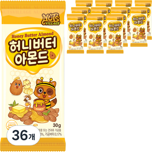 넛츠빌리지 허니버터 아몬드, 30g, 36개