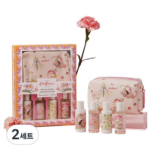 캐스키드슨 브리티쉬가든 여행용 바디워시 50ml 2종 + 바디로션 50ml 2종 + 워시백 파우치 세트, 2세트