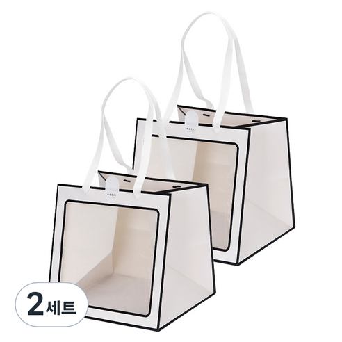 인디케이 투명창 선물쇼핑백 대 2p + 스티커 2p 세트, 화이트, 2세트
