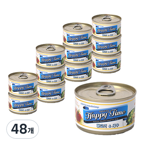 해피타임 강아지 간식캔 100g, 닭고기 + 새우 혼합맛, 48개