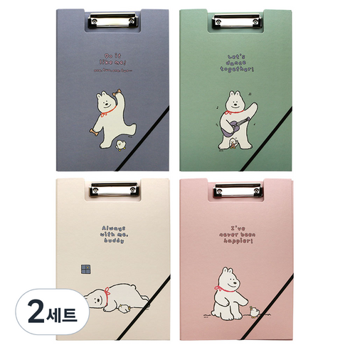 핑크풋 4500 비비 클립 밴드화일 4종 A4, 블루, 민트, 아이보리, 핑크, 2세트
