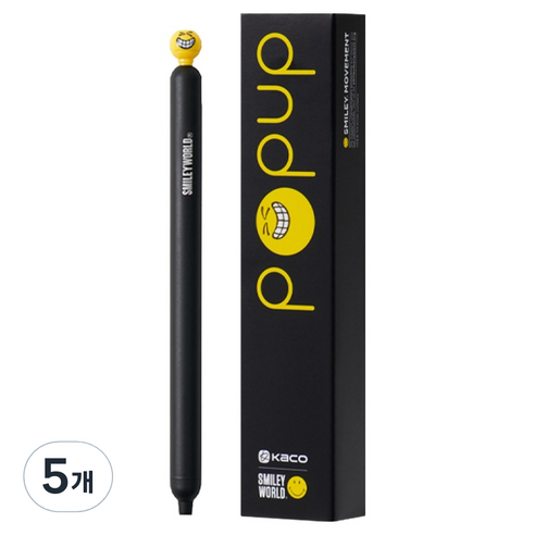 카코 스마일리 팝업 젤펜 0.5mm, 블랙, 5개