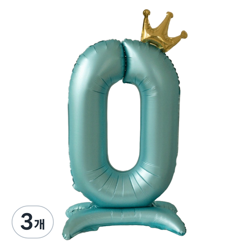 세컨드베스트 크라운 스탠딩 숫자 파티풍선 100cm, 블루 숫자 0, 3개